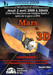 Affiche de la conférence du GAS - Mars en 3D
