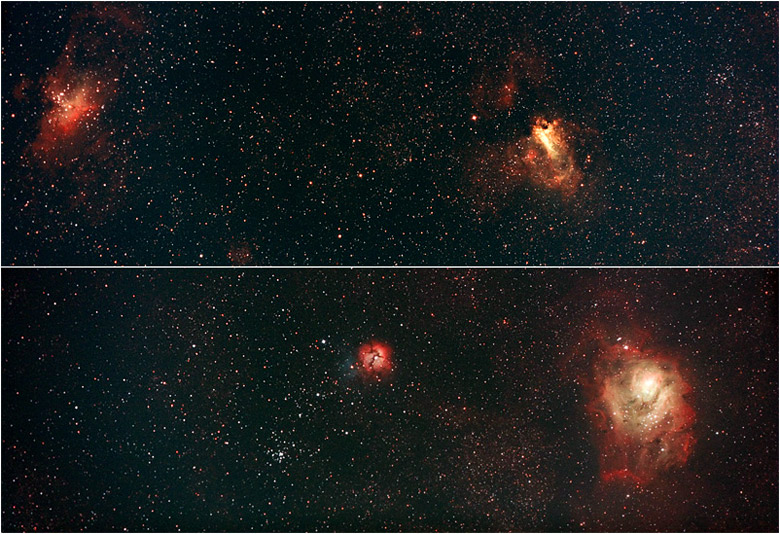 L'image de mois d'août 2006 - Les nébuleuses du Sagittaire par J.-L. Dighaye, O. Schreurs et V. Van Campenhout