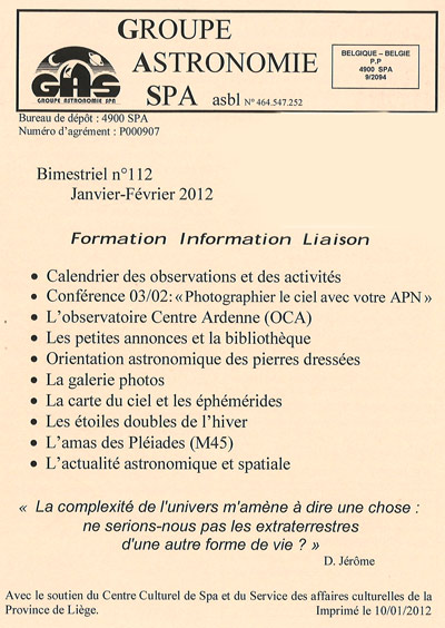 Bulletin du GAS - Janvier et F�vrier 2012