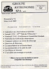 Calendrier des observations et activités - Mars & Avril 2005